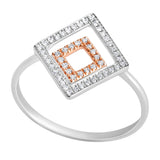 DISTINCTIVE 9K SOLID WHITE & ROSE GOLD NATURAL GEOMETRIC DESIGN 52 DIAMOND RING.