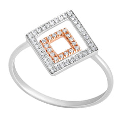 DISTINCTIVE 9K SOLID WHITE & ROSE GOLD NATURAL GEOMETRIC DESIGN 52 DIAMOND RING.