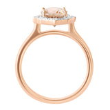 18K SOLID ROSE GOLD 1.80CT NATURAL OVAL MORGANITE HALO RING WITH 20 VS/G DIAMONDS.