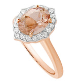 18K SOLID ROSE GOLD 1.80CT NATURAL OVAL MORGANITE HALO RING WITH 20 VS/G DIAMONDS.