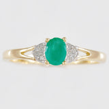 9K SOLID GOLD HANDMADE VINTAGE INSPIRED 0.50CT NATURAL EMERALD RING WITH 10 DIAMONDS.