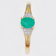 9K SOLID GOLD HANDMADE VINTAGE INSPIRED 0.50CT NATURAL EMERALD RING WITH 10 DIAMONDS.