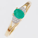 9K SOLID GOLD HANDMADE VINTAGE INSPIRED 0.50CT NATURAL EMERALD RING WITH 10 DIAMONDS.