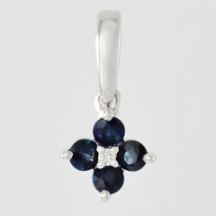 9K SOLID WHITE GOLD 0.20CT SAPPHIRE CLUSTER PENDANT WITH CENTRE DIAMOND.