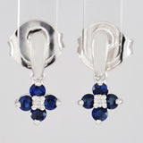 9K SOLID WHITE GOLD 0.35CT NATURAL SAPPHIRE AND DIAMOND CLUSTER EARRINGS.