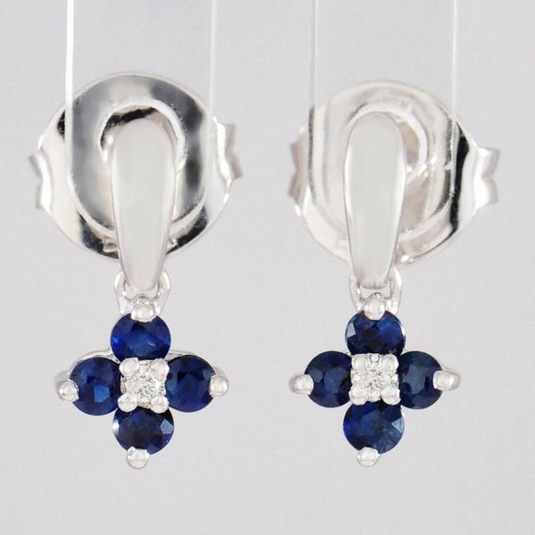 9K SOLID WHITE GOLD 0.35CT NATURAL SAPPHIRE AND DIAMOND CLUSTER EARRINGS.