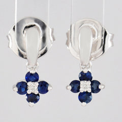 9K SOLID WHITE GOLD 0.35CT NATURAL SAPPHIRE AND DIAMOND CLUSTER EARRINGS.