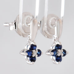 9K SOLID WHITE GOLD 0.35CT NATURAL SAPPHIRE AND DIAMOND CLUSTER EARRINGS.