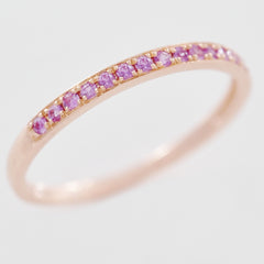 9K SOLID ROSE GOLD 0.20CT NATURAL PINK SAPPHIRE HALF ETERNITY BAND RING.