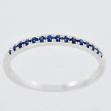 9K SOLID WHITE GOLD 0.20CT NATURAL BLUE SAPPHIRE HALF ETERNITY BAND RING.