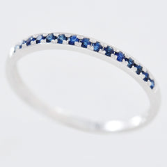 9K SOLID WHITE GOLD 0.20CT NATURAL BLUE SAPPHIRE HALF ETERNITY BAND RING.