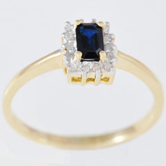 9K SOLID GOLD VINTAGE INSPIRED 0.40CT NATURAL SAPPHIRE RING WITH 14 DIAMONDS.