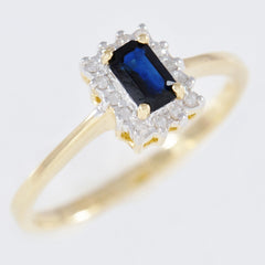 9K SOLID GOLD VINTAGE INSPIRED 0.40CT NATURAL SAPPHIRE RING WITH 14 DIAMONDS.