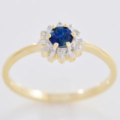 HANDMADE 9K SOLID GOLD 0.35CT NATURAL SAPPHIRE STARBURST RING WITH 6 DIAMONDS.