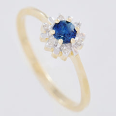HANDMADE 9K SOLID GOLD 0.35CT NATURAL SAPPHIRE STARBURST RING WITH 6 DIAMONDS.
