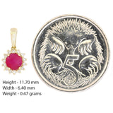 9K SOLID GOLD 0.30CT NATURAL RUBY PENDANT WITH 14 DIAMONDS.