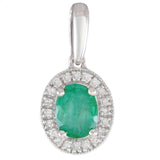 9K SOLID WHITE GOLD 0.40CT NATURAL EMERALD PENDANT WITH 20 DIAMONDS.