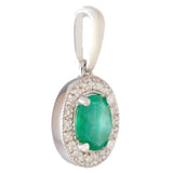 9K SOLID WHITE GOLD 0.40CT NATURAL EMERALD PENDANT WITH 20 DIAMONDS.