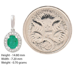 9K SOLID WHITE GOLD 0.40CT NATURAL EMERALD PENDANT WITH 20 DIAMONDS.