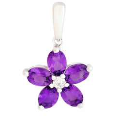 9K SOLID WHITE GOLD 0.70CT AFRICAN AMETHYST CLUSTER PENDANT WITH CENTRE DIAMOND.