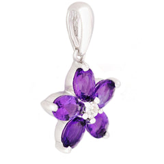 9K SOLID WHITE GOLD 0.70CT AFRICAN AMETHYST CLUSTER PENDANT WITH CENTRE DIAMOND.