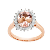 18K SOLID ROSE GOLD 2.27CT NATURAL OVAL MORGANITE HALO RING WITH 20 VS/G DIAMONDS.