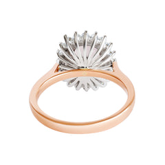 18K SOLID ROSE GOLD 2.27CT NATURAL OVAL MORGANITE HALO RING WITH 20 VS/G DIAMONDS.
