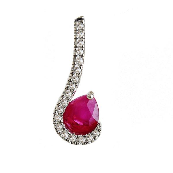 9K SOLID WHITE GOLD 0.40CT NATURAL RUBY PENDANT WITH EIGHTEEN DIAMONDS.