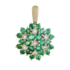 9K SOLID WHITE GOLD 0.85CT NATURAL EMERALD CLUSTER PENDANT WITH SEVEN DIAMONDS.