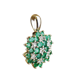 9K SOLID WHITE GOLD 0.85CT NATURAL EMERALD CLUSTER PENDANT WITH SEVEN DIAMONDS.