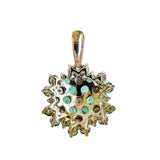 9K SOLID WHITE GOLD 0.85CT NATURAL EMERALD CLUSTER PENDANT WITH SEVEN DIAMONDS.