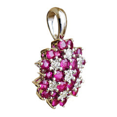 9K SOLID WHITE GOLD 0.85CT NATURAL RUBY CLUSTER PENDANT WITH SEVEN DIAMONDS.