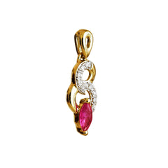 9K SOLID YELLOW GOLD 0.20CT NATURAL RUBY PENDANT WITH ELEVEN DIAMONDS.