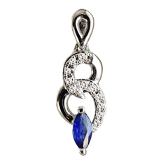 9K SOLID WHITE GOLD 0.20CT NATURAL SAPPHIRE PENDANT WITH ELEVEN DIAMONDS.