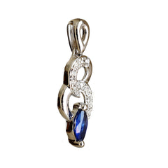9K SOLID WHITE GOLD 0.20CT NATURAL SAPPHIRE PENDANT WITH ELEVEN DIAMONDS.