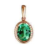 9K SOLID ROSE GOLD 1.90CT NATURAL GREEN QUARTZ  PENDANT WITH TWELVE  DIAMONDS.