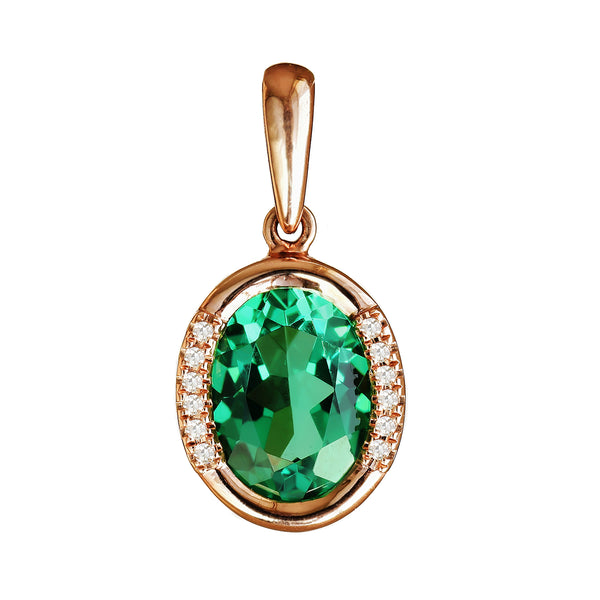 9K SOLID ROSE GOLD 1.90CT NATURAL GREEN QUARTZ  PENDANT WITH TWELVE  DIAMONDS.