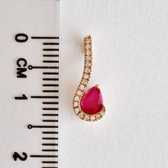 9K SOLID ROSE GOLD 0.40CT NATURAL RUBY PENDANT WITH EIGHTEEN DIAMONDS.