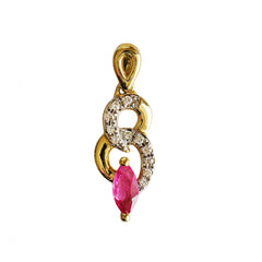 9K SOLID YELLOW GOLD 0.20CT NATURAL RUBY PENDANT WITH ELEVEN DIAMONDS.