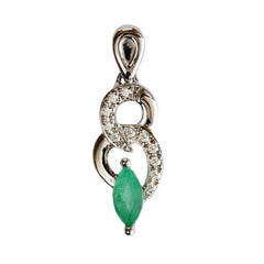 9K SOLID WHITE GOLD 0.17CT NATURAL EMERALD PENDANT WITH ELEVEN DIAMONDS.