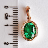 9K SOLID ROSE GOLD 1.90CT NATURAL GREEN QUARTZ  PENDANT WITH TWELVE  DIAMONDS.