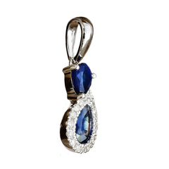 9K SOLID WHITE GOLD 0.50CT NATURAL SAPPHIRE PENDANT WITH SIXTEEN DIAMONDS.