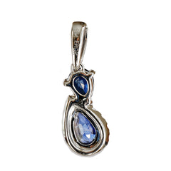 9K SOLID WHITE GOLD 0.50CT NATURAL SAPPHIRE PENDANT WITH SIXTEEN DIAMONDS.