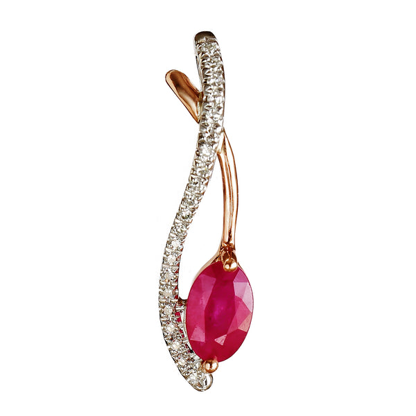 9K SOLID WHITE & ROSE GOLD 0.60CT NATURAL RUBY PENDANT WITH TWENTY ONE DIAMONDS.