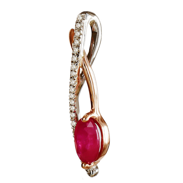 9K SOLID WHITE & ROSE GOLD 0.60CT NATURAL RUBY PENDANT WITH TWENTY ONE DIAMONDS.