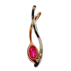 9K SOLID WHITE & ROSE GOLD 0.60CT NATURAL RUBY PENDANT WITH TWENTY ONE DIAMONDS.