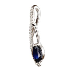 9K SOLID WHITE GOLD 0.60CT NATURAL BLUE SAPPHIRE PENDANT WITH TWENTY ONE DIAMONDS.