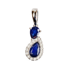 9K SOLID WHITE GOLD 0.50CT NATURAL SAPPHIRE PENDANT WITH SIXTEEN DIAMONDS.