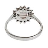 9K SOLID WHITE GOLD 1.40CT NATURAL DOME AMETHYST HALO RING WITH 14 DIAMONDS.