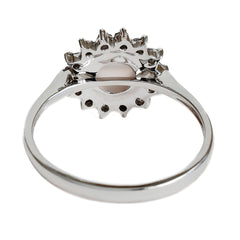 9K SOLID WHITE GOLD 1.40CT NATURAL DOME AMETHYST HALO RING WITH 14 DIAMONDS.